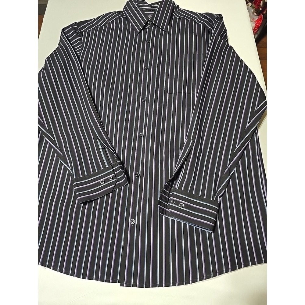 Claiborne Mens XL Tall Purple Blue‎ Black Stripe Button Down Long Sleeve Shirt